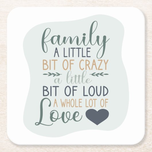 おもしろい手書きカラー編集可能ファミリ引用文 スクエアペーパーコースター (正面)