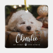おもしろい手書き型ペットの初めてのクリスマス写真 セラミックオーナメント (正面)