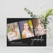 おもしろい手書き黒写真卒業パーティー 招待状 (スタンド正面)