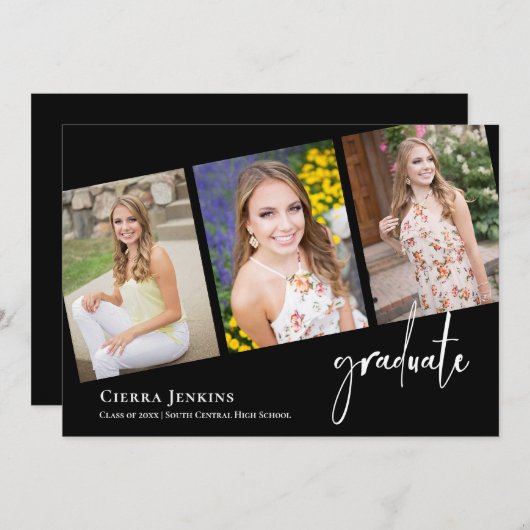 おもしろい手書き黒写真卒業パーティー 招待状 (正面/裏面)