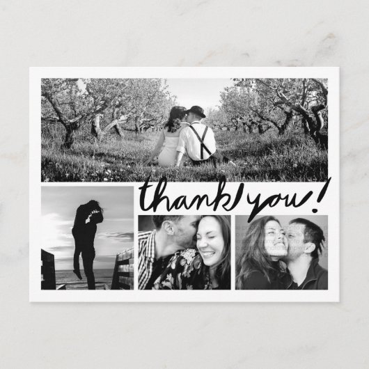 おもしろい手書き4フォトコラージュありがとうはがき ポストカード (正面)