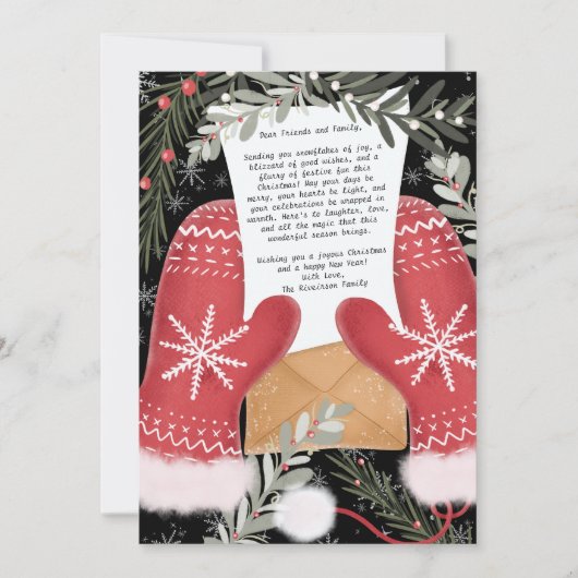おもしろい手袋イラストレーションクリスマスファミリー3枚の写真 シーズンカード (正面)
