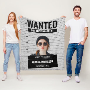 おもしろい手配写真 Wanted 自由な名前とテキスト フリースブランケット