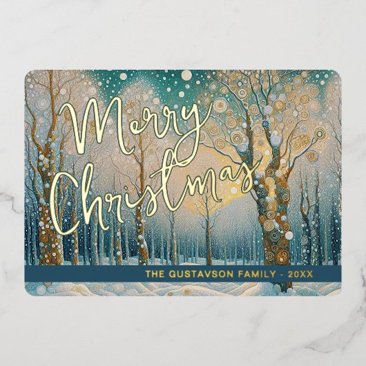 おもしろい抽象芸術ウィンターワンダーランドスノーフレークアート金ゴールド 箔シーズンカード (正面)