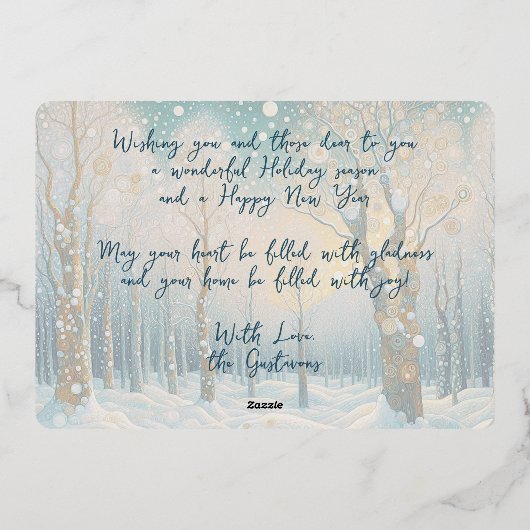 おもしろい抽象芸術ウィンターワンダーランドスノーフレークアート金ゴールド 箔シーズンカード (裏面)