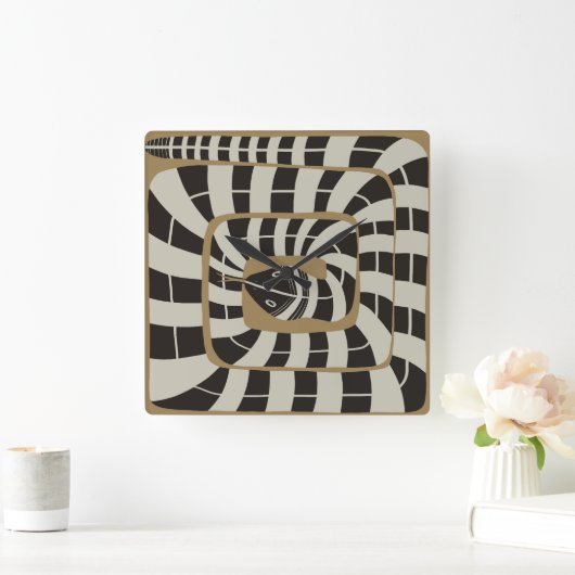 おもしろい抽象芸術ストライプのスネーク(茶色のニュートラルトーン) スクエア壁時計 (ホーム)