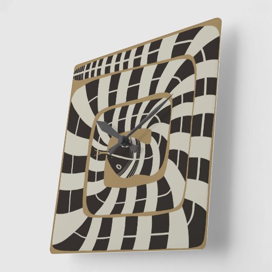 おもしろい抽象芸術ストライプのスネーク(茶色のニュートラルトーン) スクエア壁時計 (傾斜)