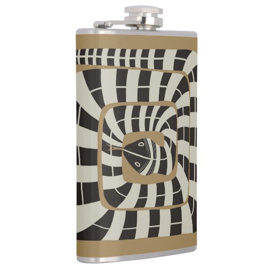 おもしろい抽象芸術ストライプのスネーク(茶色のニュートラルトーン) フラスク (右)