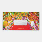 おもしろい抽象芸術フローラ赤パーソナライズされた引用文 デスクマット (キーボード&マウス)