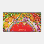 おもしろい抽象芸術フローラ赤パーソナライズされた引用文 デスクマット (正面)