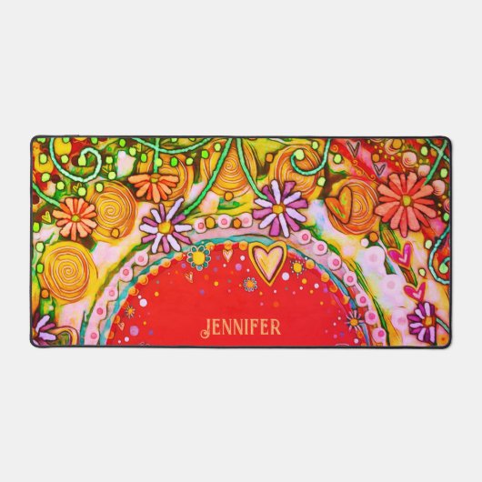 おもしろい抽象芸術フローラ赤パーソナライズされた引用文 デスクマット (正面)