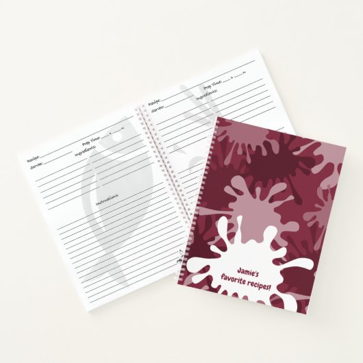 おもしろい抽象芸術レッド絵画(ばちゃばちゃ)跳ねるの名前レシピ ノートブック (内部)