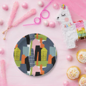 おもしろい抽象芸術建物都市グリッドカラフル ペーパープレート (パーティー)