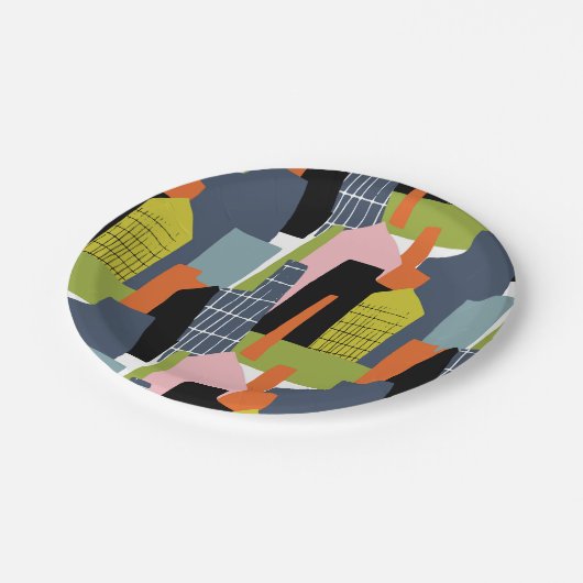 おもしろい抽象芸術建物都市グリッドカラフル ペーパープレート (アングル)
