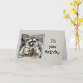 おもしろい拍手アライグマ取得オールドユーモア誕生日 カード (黄色い花)