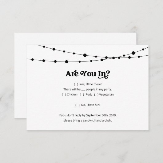 おもしろい招待状返信カードの挿入 招待状 (正面/裏面)