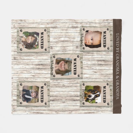 おもしろい指名手配ポスターおばあちゃん&おじいちゃん写真 フリースブランケット (正面(横))