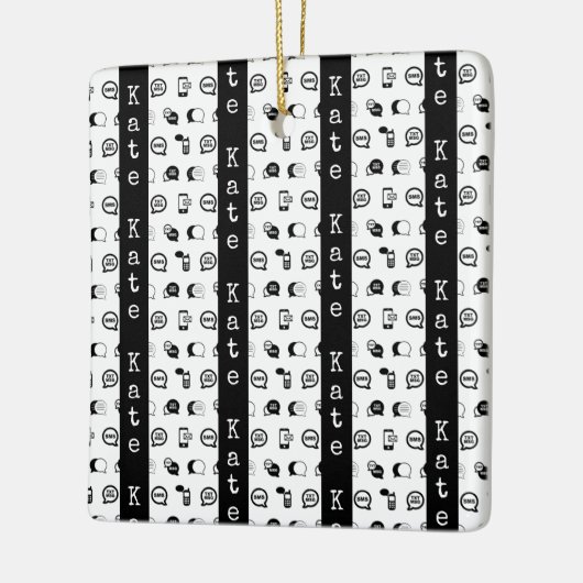 おもしろい携帯電話文字メッセージングパターン名前をカスタムする セラミックオーナメント (左)