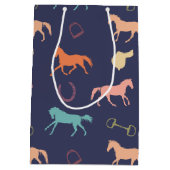 おもしろい数々のカラーの馬の模様 ミディアムペーパーバッグ (裏面)