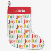 おもしろい数々のカラーの「Joyful」タイポグラフィ スモールクリスマスストッキング (正面)