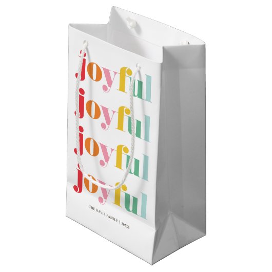 おもしろい数々のカラー「Joyful」ホリパーソナライズされたデイ スモールペーパーバッグ (正面アングル)