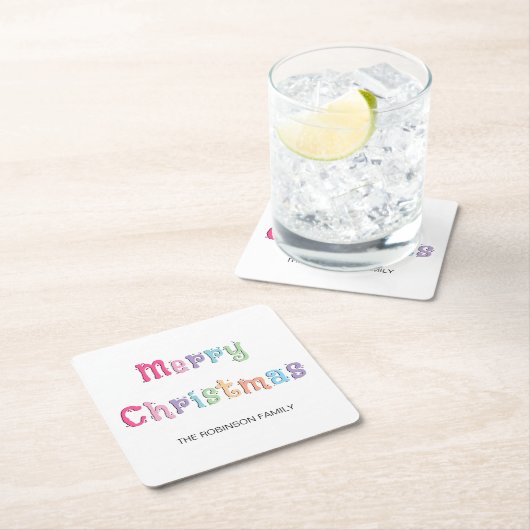 おもしろい数々の色のメリークリスマス スクエアペーパーコースター (インサイチュ)