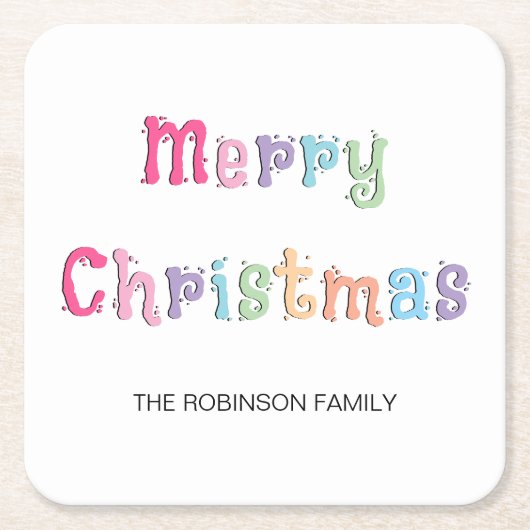 おもしろい数々の色のメリークリスマス スクエアペーパーコースター (正面)