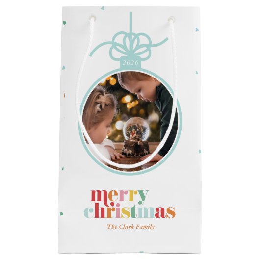 おもしろい数々の色の文字はっきりしたオーナメント写真 スモールペーパーバッグ (正面)