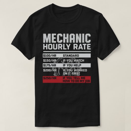 おもしろい整備士時給 Tシャツ (デザイン正面)