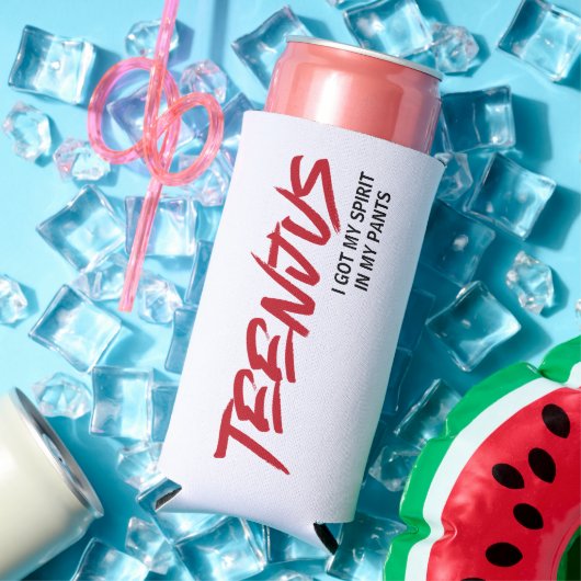 おもしろい文字カスタムベビービリー引用文ティーンジャスレッド スリム缶クーラー (インサイチュ 夏)