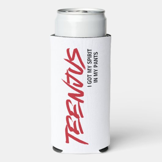 おもしろい文字カスタムベビービリー引用文ティーンジャスレッド スリム缶クーラー (Seltzer裏面)