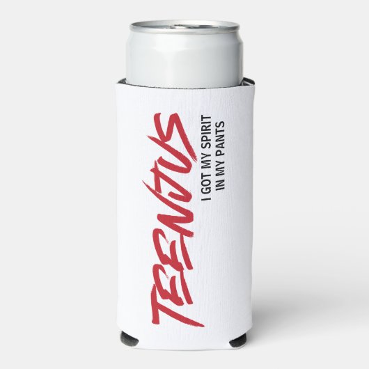 おもしろい文字カスタムベビービリー引用文ティーンジャスレッド スリム缶クーラー (Seltzer正面)
