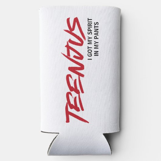 おもしろい文字カスタムベビービリー引用文ティーンジャスレッド スリム缶クーラー (裏面)