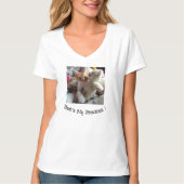 おもしろい文字、猫写真、両掛け替え、白 Tシャツ (正面)