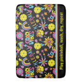 おもしろい文字、Groovy、レトロ90s、黒 バスマット (正面縦)