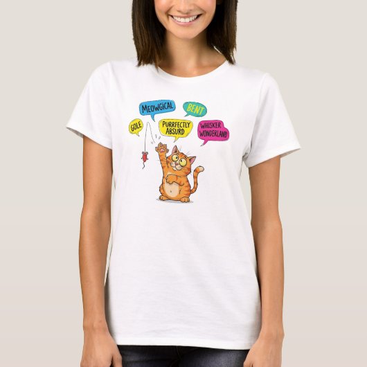 おもしろい文字Tシャツ予測できな付き猫グラフィック Tシャツ (正面)