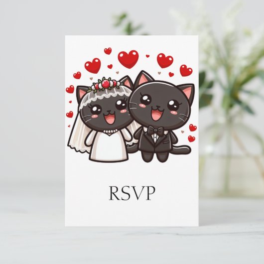 おもしろい新婦結婚の猫RSVPパーソナライズされた 出欠カード (スタンド正面)