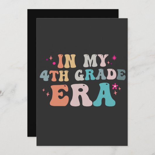 おもしろい新学期は私の4年生の時代先生 招待状 (正面/裏面)