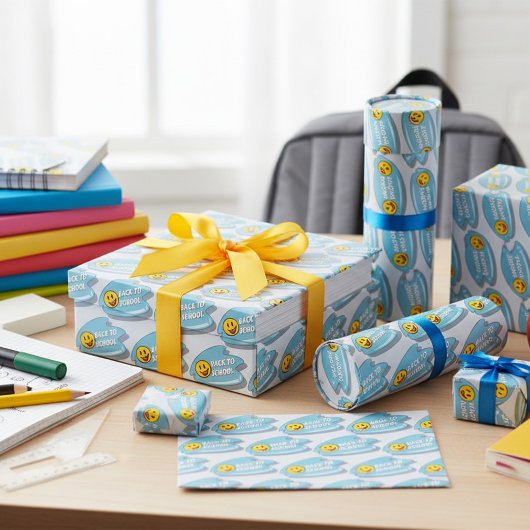 おもしろい新学期スマイリーフェイス ラッピングペーパー