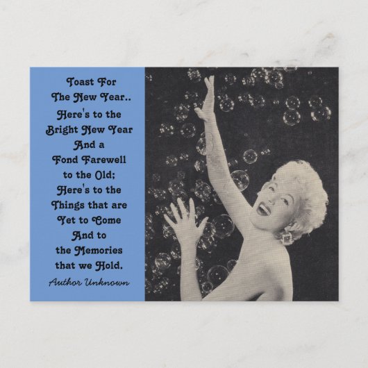 おもしろい新年トーストパーティーガールシャンパンバブル シーズンポストカード (正面)