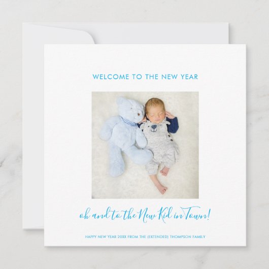 おもしろい新生児ハッピーニューイヤー1フォトブルーホワイト (正面)