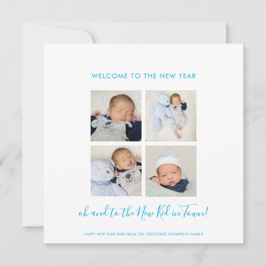 おもしろい新生児ハッピーニューイヤー4フォトコラージブルー (正面)