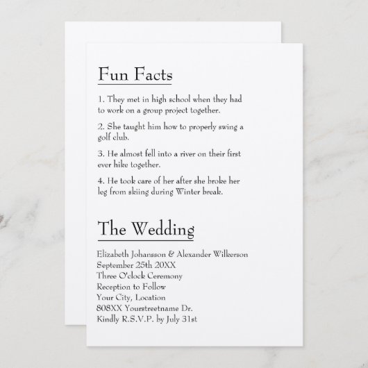 おもしろい新郎新婦の事モダン実結婚 招待状 (正面/裏面)