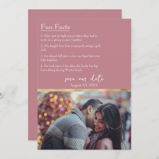 おもしろい新郎新婦の写真ほこりっぽいピンク 招待状 (正面/裏面)