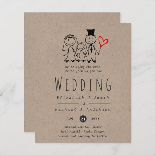 おもしろい新郎新婦ガールウェディング招待手描き (正面/裏面)