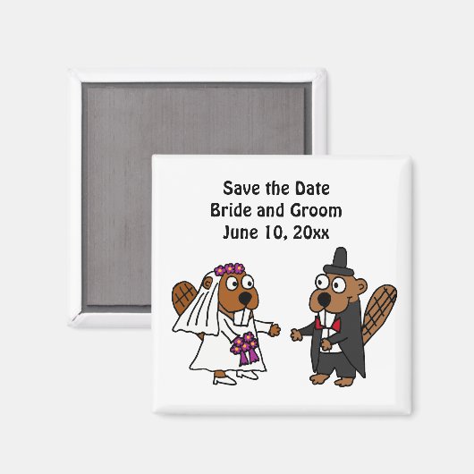 おもしろい新郎新婦ビーバー結婚ズデザイン マグネット (正面/裏面)