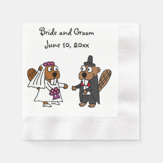 おもしろい新郎新婦ビーバー結婚ズデザイン 縁ありカクテルナプキン