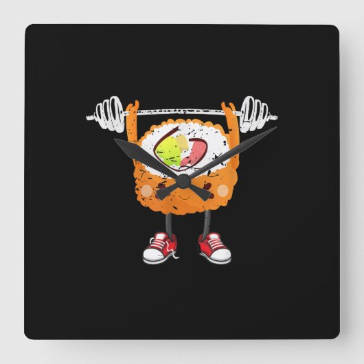 おもしろい日本の食ジム重量挙げギフトTシャツ スクエア壁時計 (正面)