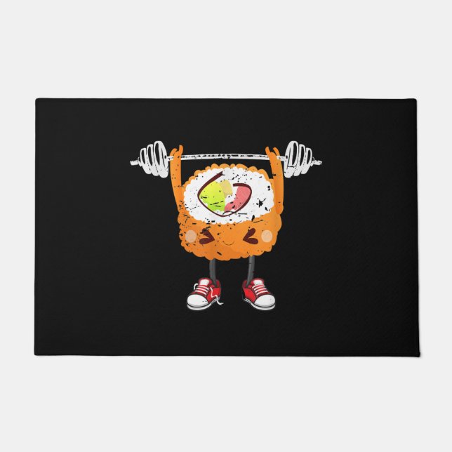 おもしろい日本の食ジム重量挙げギフトTシャツ ドアマット (正面)