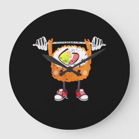 おもしろい日本の食ジム重量挙げギフトTシャツ ラージ壁時計 (正面)